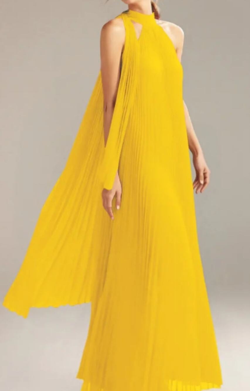 AW BRIDAL 0 xs Louise mustard yellow chiffon pleated formal maxi dress NEW 0B16